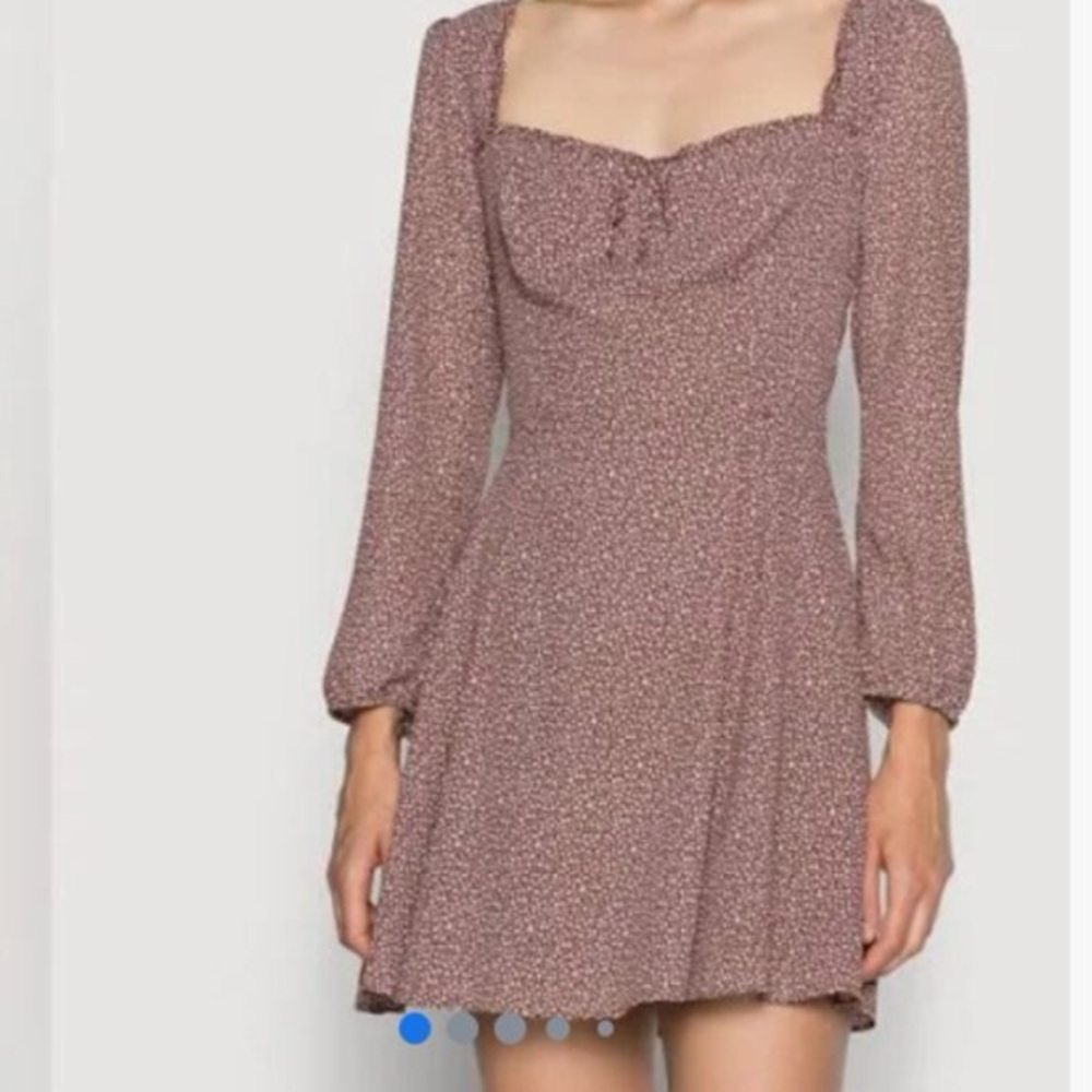 Abercrombie & Fitch Brown‎ and White Polka Dot Y2K Long Sleeve Dress